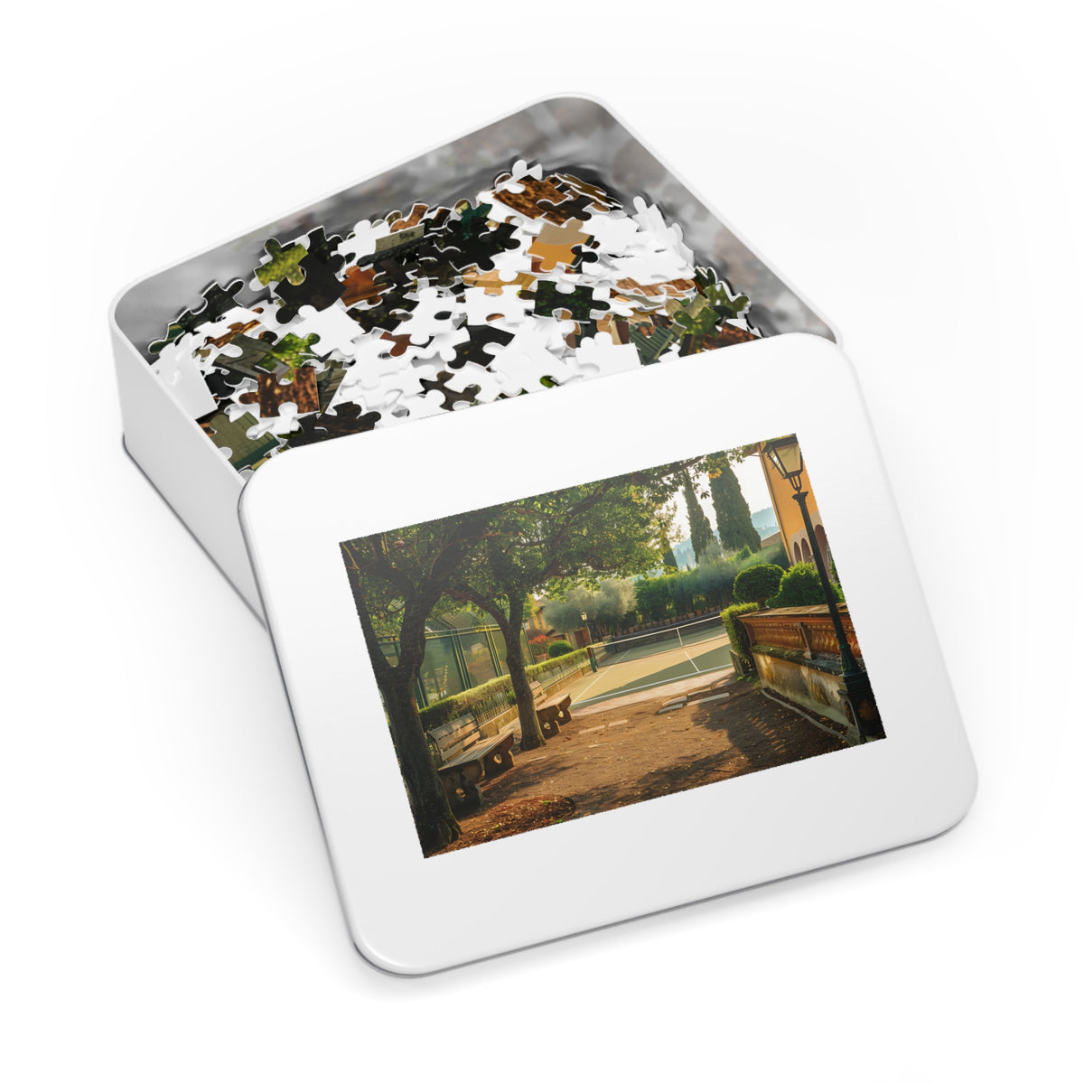 FLorence Italy Backyard Pickleball Court Puzzle — 1000-Piece Jigsaw (30" x 20") with Tin