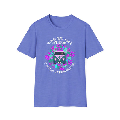 All In On Peace Love and Pickleball | Funny Pickleball T-Shirt