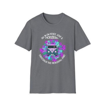 All In On Peace Love and Pickleball | Funny Pickleball T-Shirt